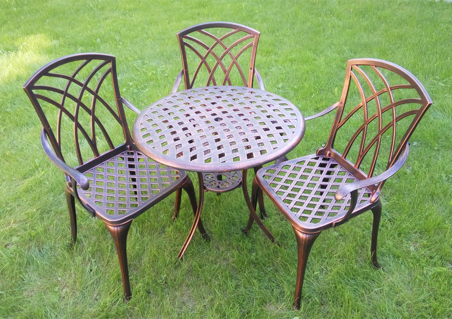 Литая металлическая садовая мебель, столы и стулья чугунное алюминиевое литьё, садовая мебель из металла, металлическая мебель для сада и дачи