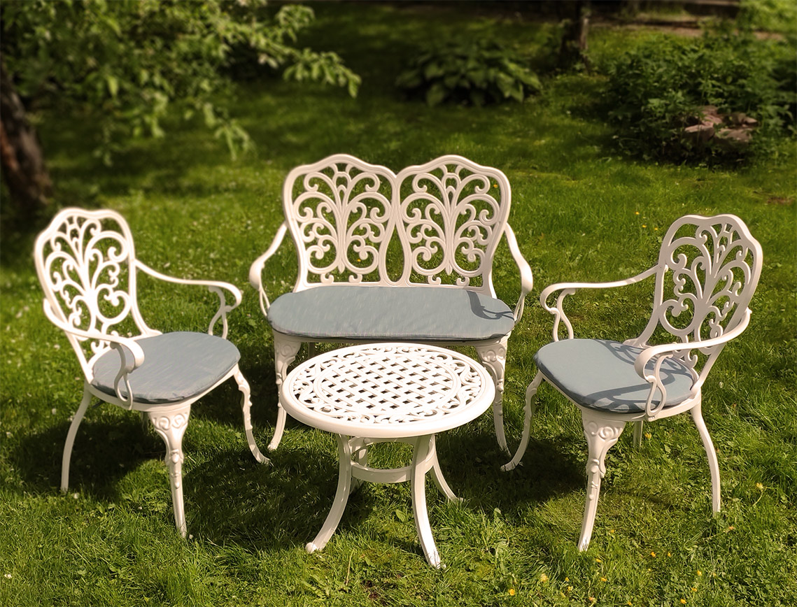Уличная мебель для сада на дачу в беседку, садовый стол и кресла из металла, мебель для летних кафе и пансионатов, кованые стулья и стол из литого алюминия, чугунная мебель