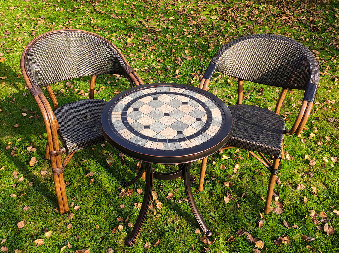 Садовый стол с мозаикой из плитки, уличный столик с керамикой, мебель бистро, стол и стулья для сада и дачи, садовая мебель для дачи