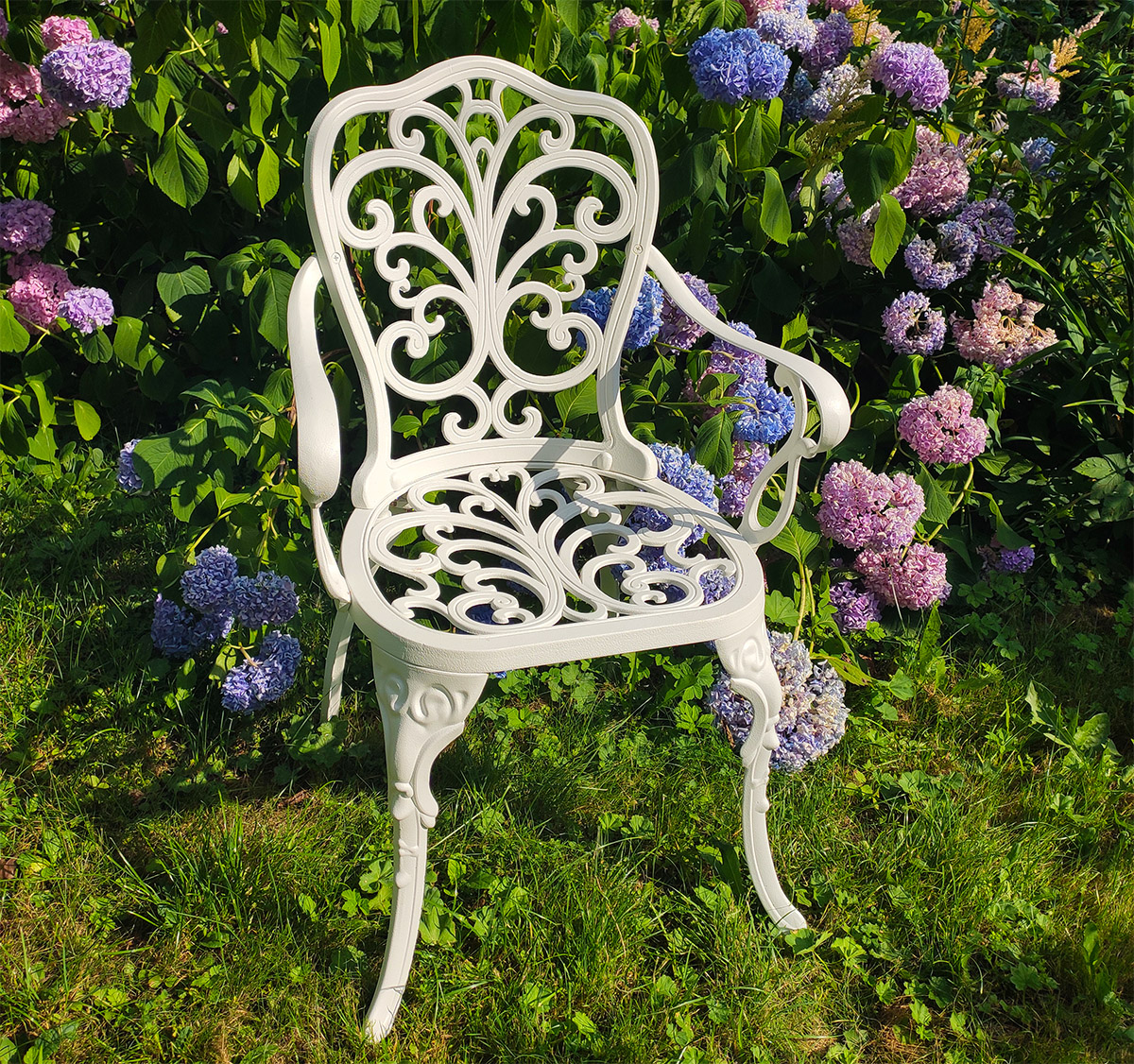 Кружевное садовое кресло из литого алюминия, чугунная мебель, кованое кресло для сада и дачи, мебель прованс белого цвета в беседку, металлическое садовое кресло на террасу