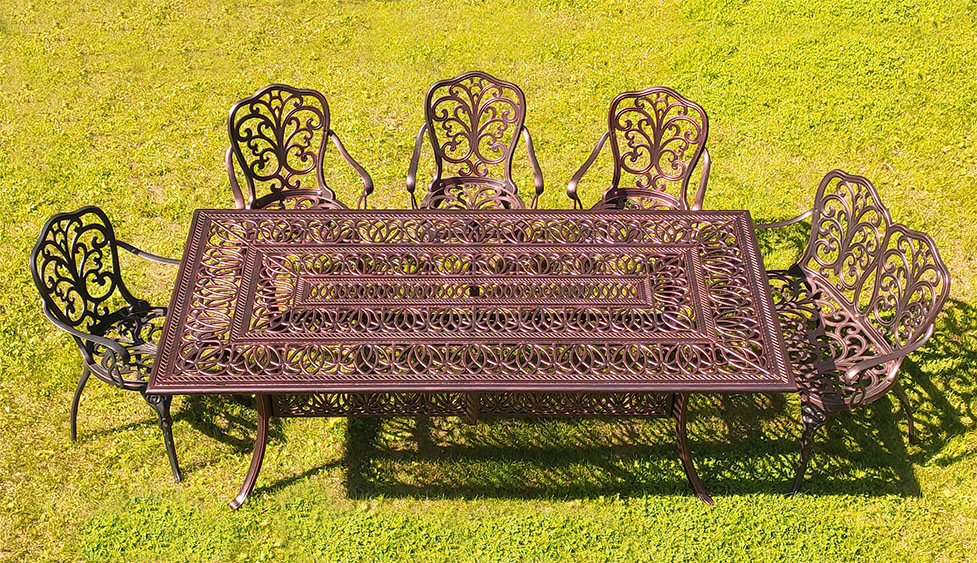 Уличный обеденный стол в беседку на дачу, садовая мебель из металла кованая и литая, садовый стол на 10 персон, мебель для летних кафе и ресторанов, чугунные столы и стулья
