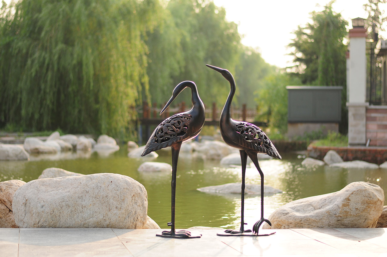Литая садовая скульптура птицы, декор сада из металла цапли, парковая скульптура из металла