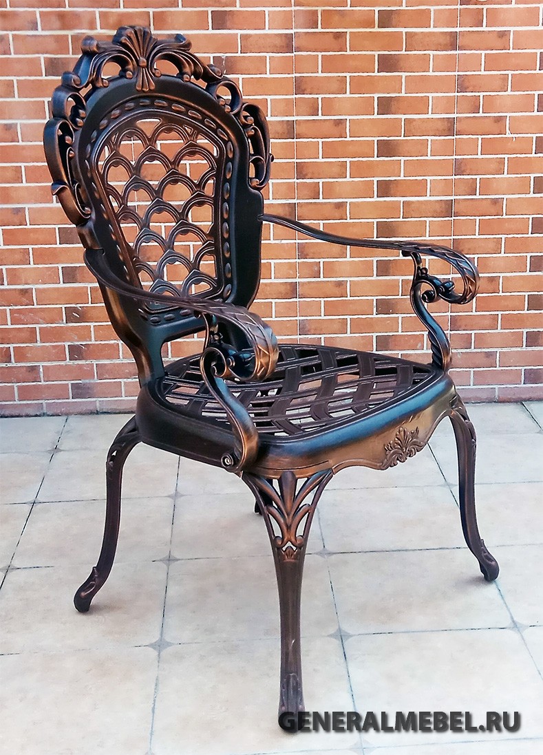 Садовое кресло из литого алюминия Корона, металлическая мебель для улицы, стулья для летних веранд кафе, кресла Барокко из литого чугуна от производителя