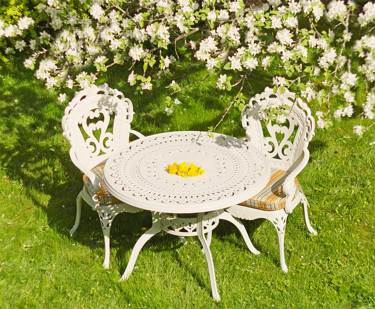 Белая садовая мебель из металла от производителя, чугунный декор сада, мебель для пансионатов, садовый стол и кресла купить, мебель прованс для сада 