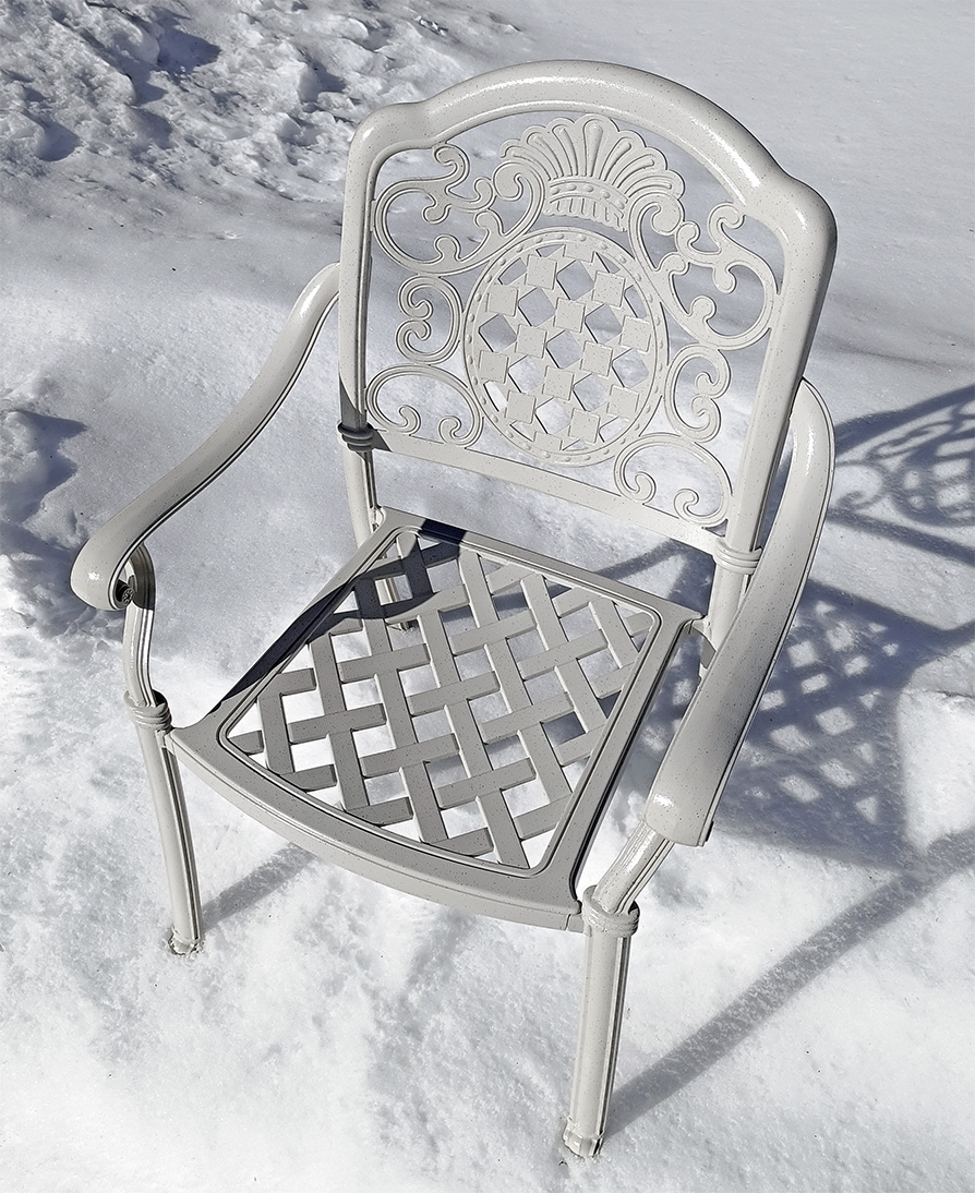 Белая садовая мебель из литого алюминия, чугунные кресла и столы для дачи, металлическая мебель HoReCa для кафе и роесторанов, кресло в беседку на террасу