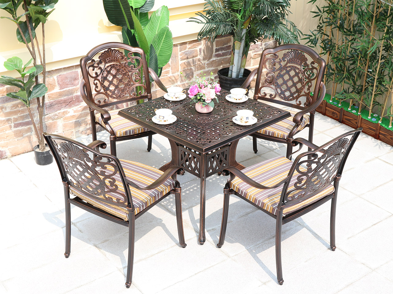 Чайный комплект садовой мебели в беседку, алюминиевые столы и стулья для сада и дачи, мебель в летнее кафе, чугунный стол и стулья из литого алюминия