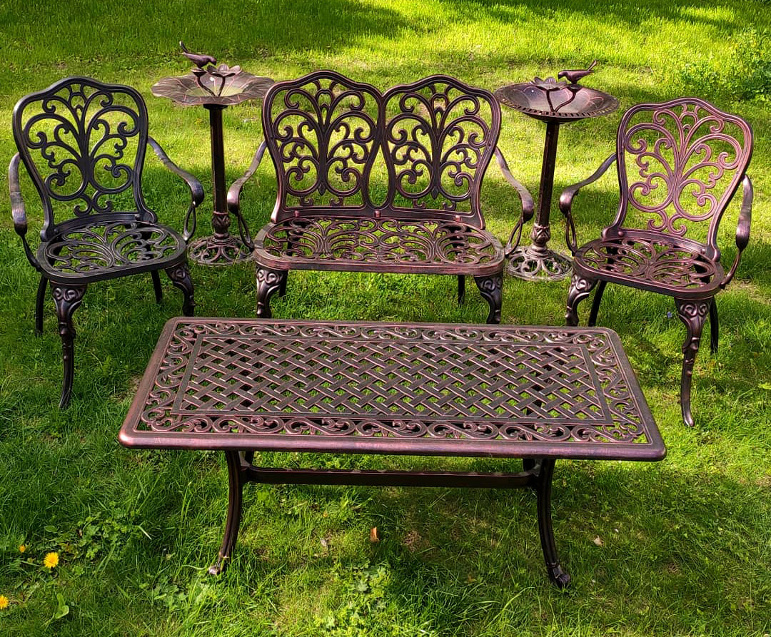 Кованая мебель во двор, столы и стулья металлические для дачи, садовая мебель из металла, столик и стулья для сада, мебель для кафе, чугунная мебель