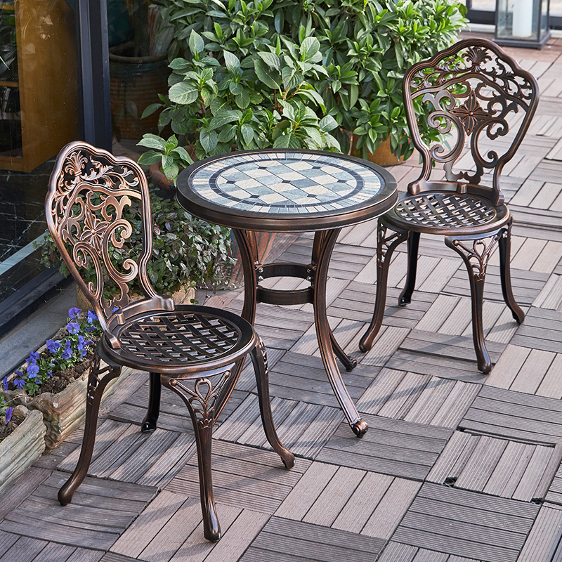 Комплект садовой мебели для дачи, стол с мозаикой, кованый стул и стол, уличная мебель из литого алюминия, литой стул и стол, мебель из металла для кафе на улицу, чугунная мебель, 