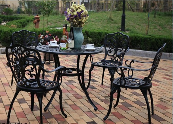 Обеденный комплект садовой мебели в беседку, Металлический уличный стол для дачи со стульями, Мебель для летних кафе бистро, чугунные столы и стулья, кованая мебель