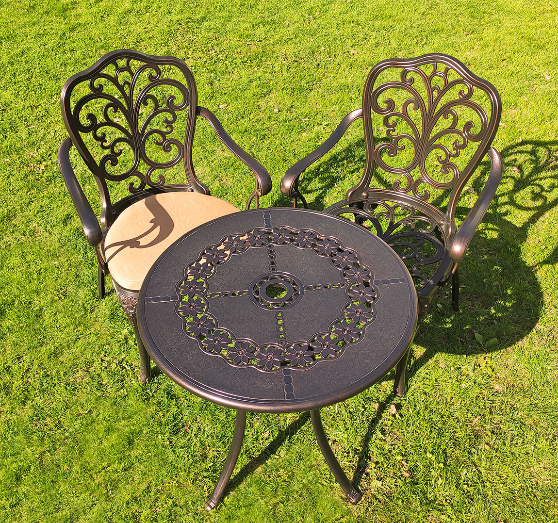 Круглый ажурный стол в беседку со стульями, кованая мебель из литого алюминия, чугунные столы и стулья, комплект садовой мебели патио в беседку