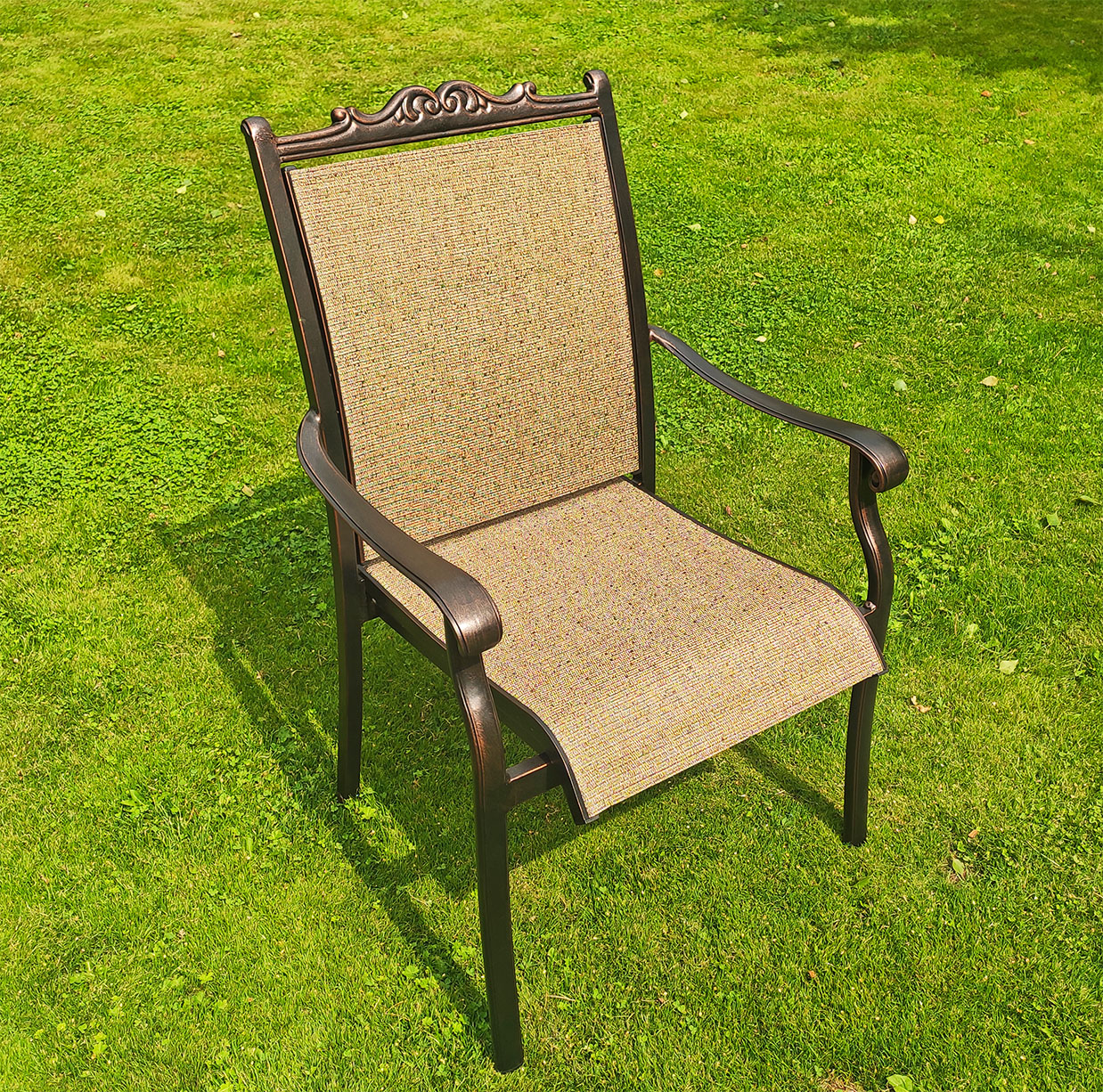 Кресло с текстиленом премиум, производство садовой мебели, кресло для кафе и пансионата, шезлонг металли текстилен, мебель из литого алюминия