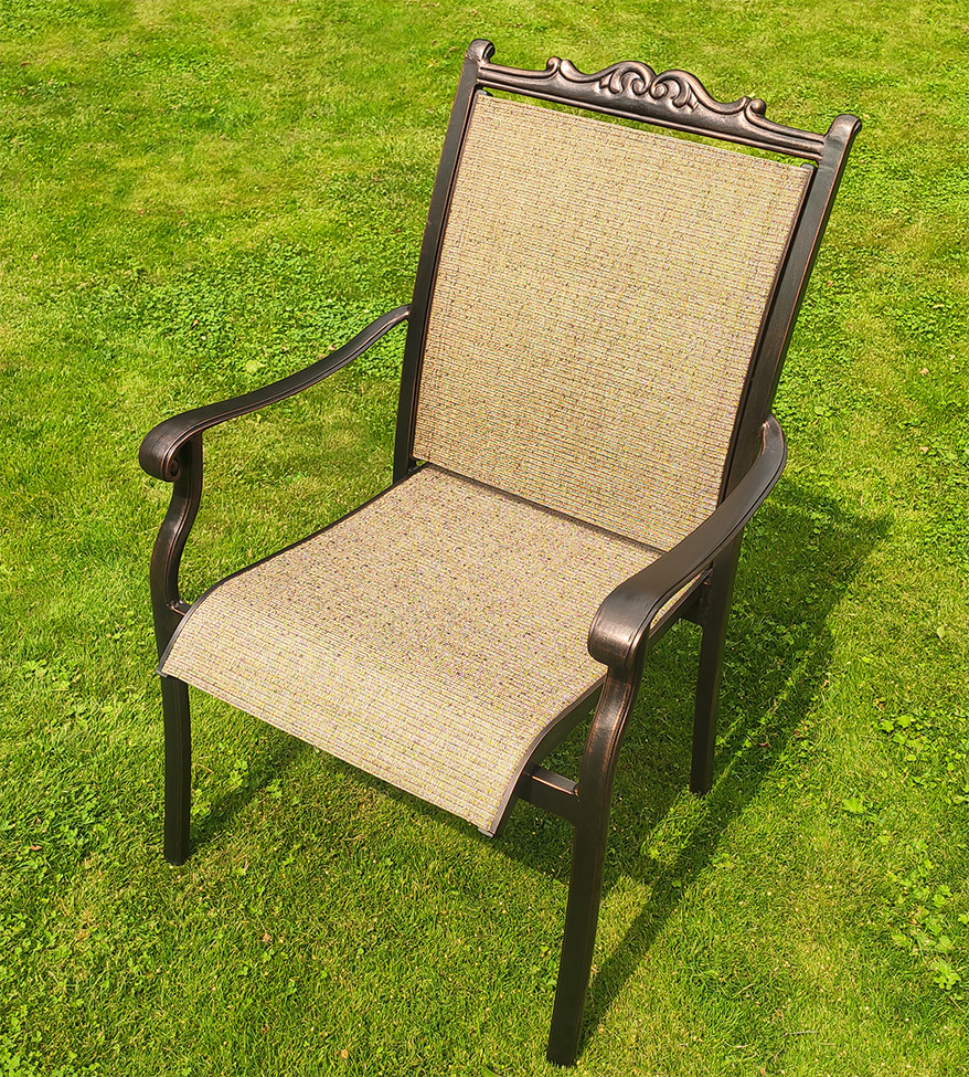 Садовое кресло текстилен, шезлонг к бассейну в загородный дом, мебель из литого алюминия с плетеным ротангом, кованое кресло для дачи, стул с текстиленом премиум