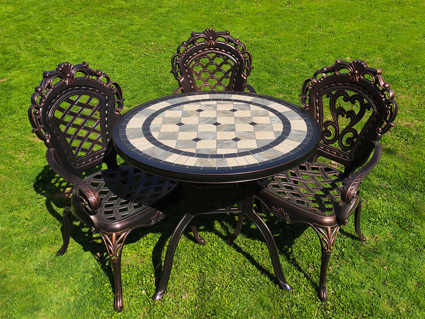 Большой уличный круглый стол с мозаикой, стол для улицы с керамической плиткой на столешницы, Стол Керамик для летних кафе, круглый кованый стол с камнем в беседку