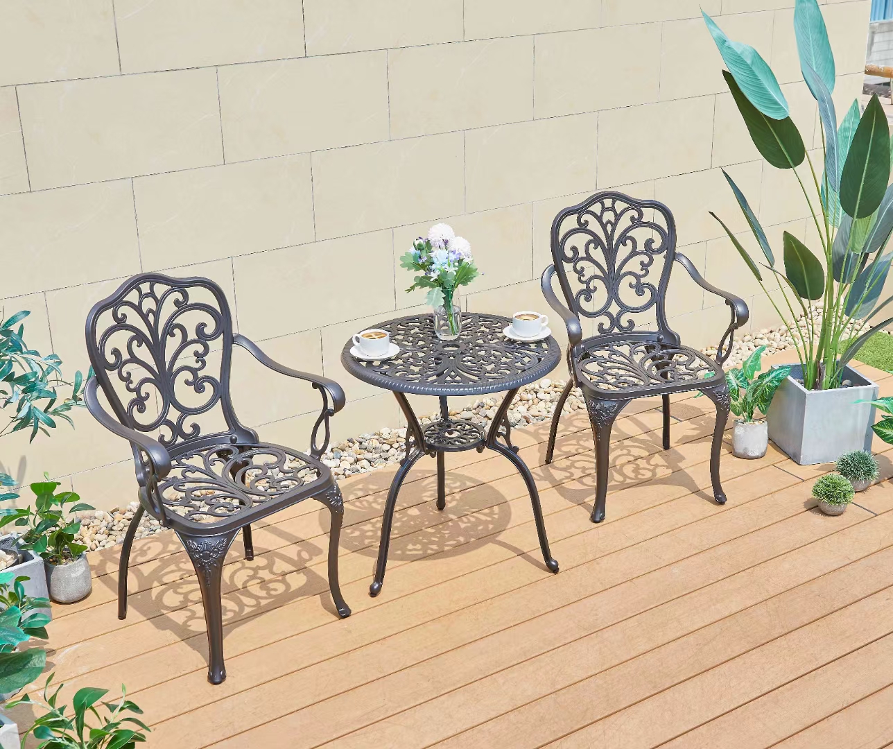 Садовая металлическая мебель для дачи, Ажурный круглый столик со стульями из литого алюминия, кованая мебель для сада, столы и стулья для сезонных площадок кафе, 