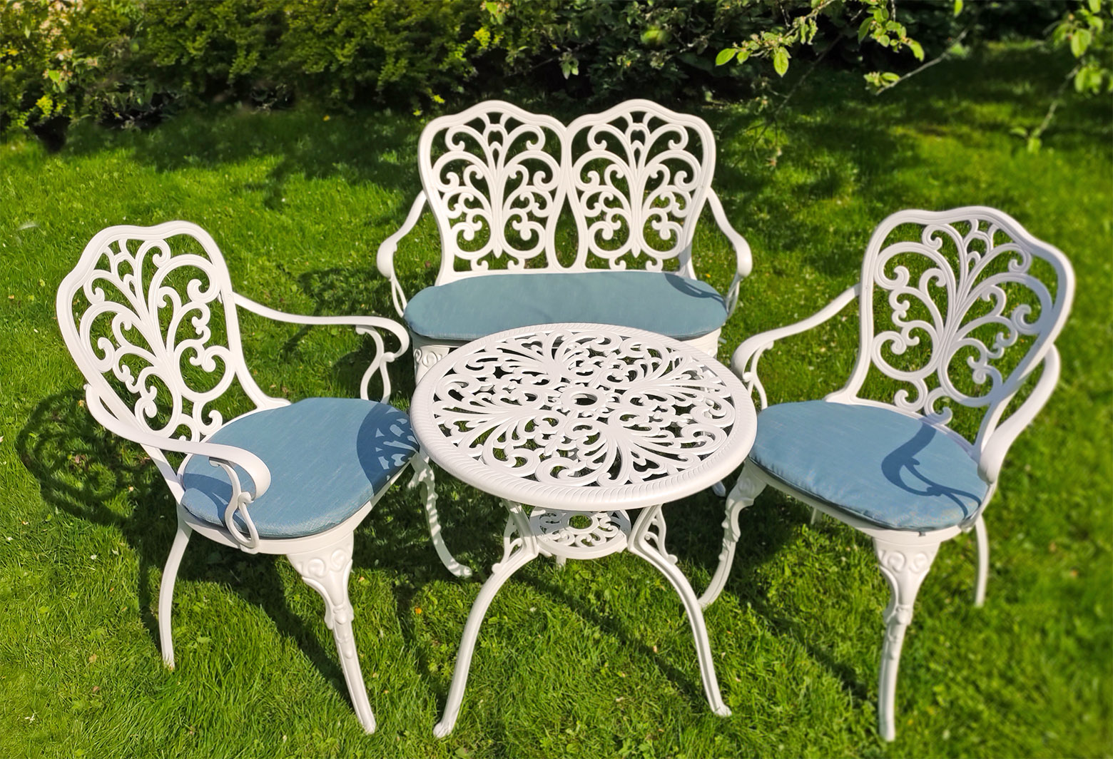 Садовая мебель из металла для дачи, ажурный стол и стулья из литого алюминия, комплект кованой мебели для сада, металлическая мебель прованс белая, кружевные кресла и стол с лавочкой в сад