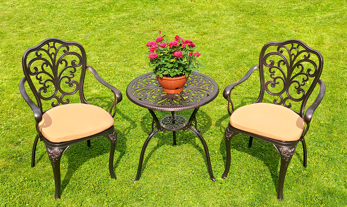 Чайный комплект металлической садовой мебели Прованс, круглый стол с креслами в сад на дачу, уличная мебель для кафе бистро, кованые кресла и стол на балкон, чугунная мебель от производителя