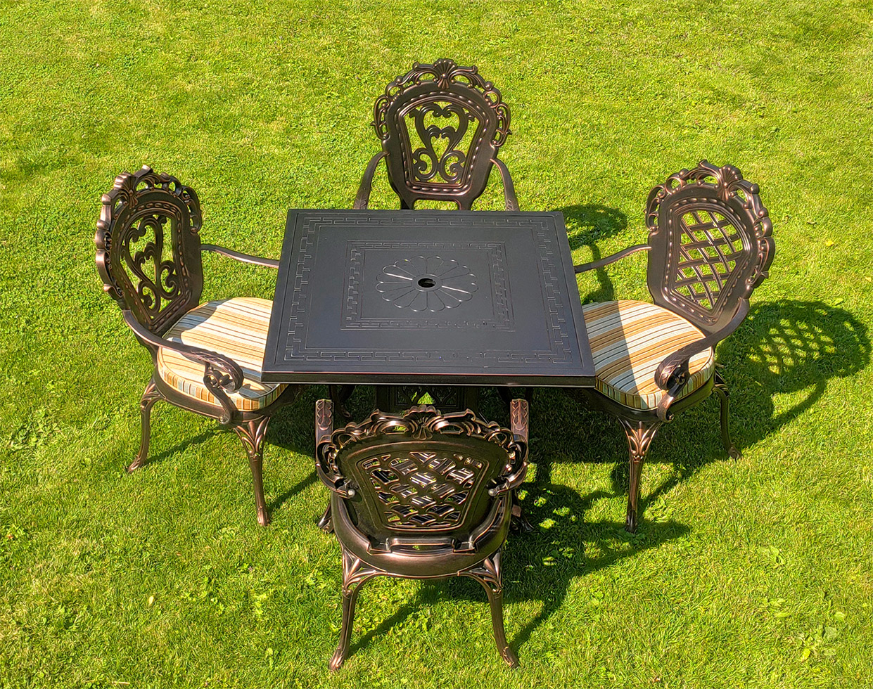Садовый стол чугунное литьё, металлический уличный стол и стулья, металлическая мебель для сада от производителя, уличный стол из алюминия, обеденный комплект садовой мебели для дачи, столы и стулья для летних кафе и пансионатов