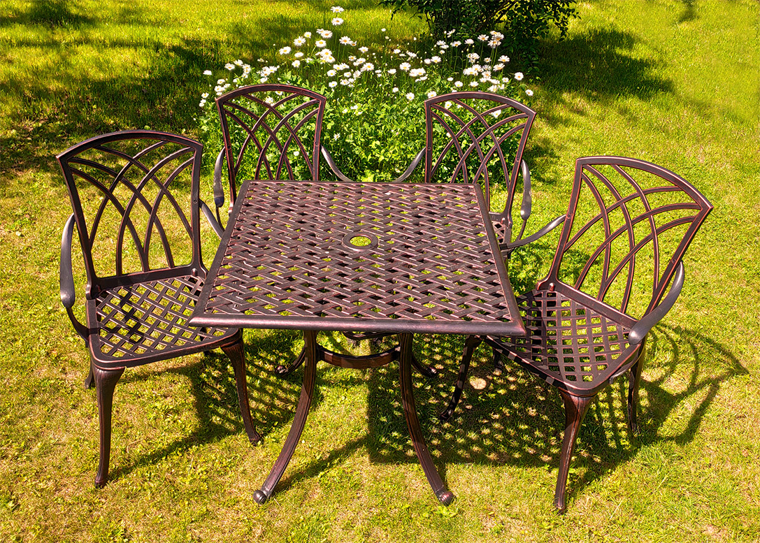садовый стол со стульями из металла, Уличная мебель для беседки и на веранду, садовая мебель из литого алюминия и чугуна, стол и стулья для кафе и ресторанов, кованая чугунная мебель