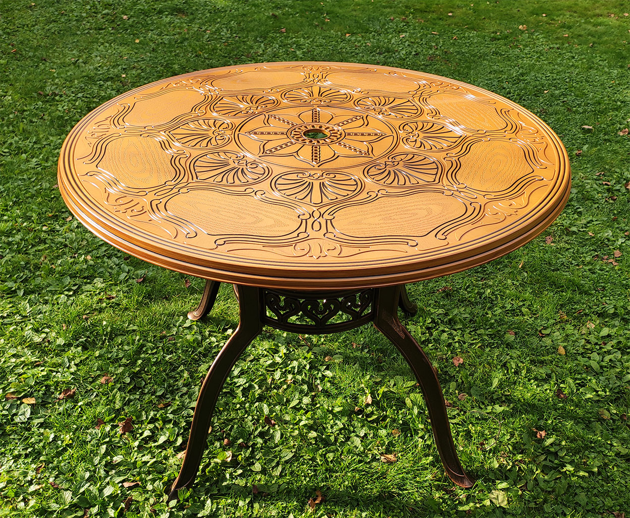 Металлический круглый стол для сада, уличная мебель для кафе и домов отдыха, садовый круглый стол в беседку и на веранду, чугунная мебель из литого алюминия, кованый стол из металла в цвет дерева