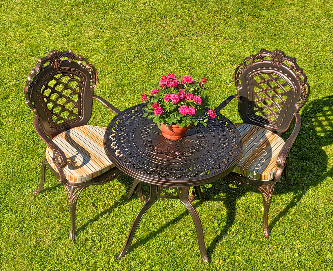Мебель для летних кафе и пансионатов от производителя, Круглый ажурный садовый стол с креслами из металла, фабрика садовой чугунной мебели, комплект мебели на дачу прованс