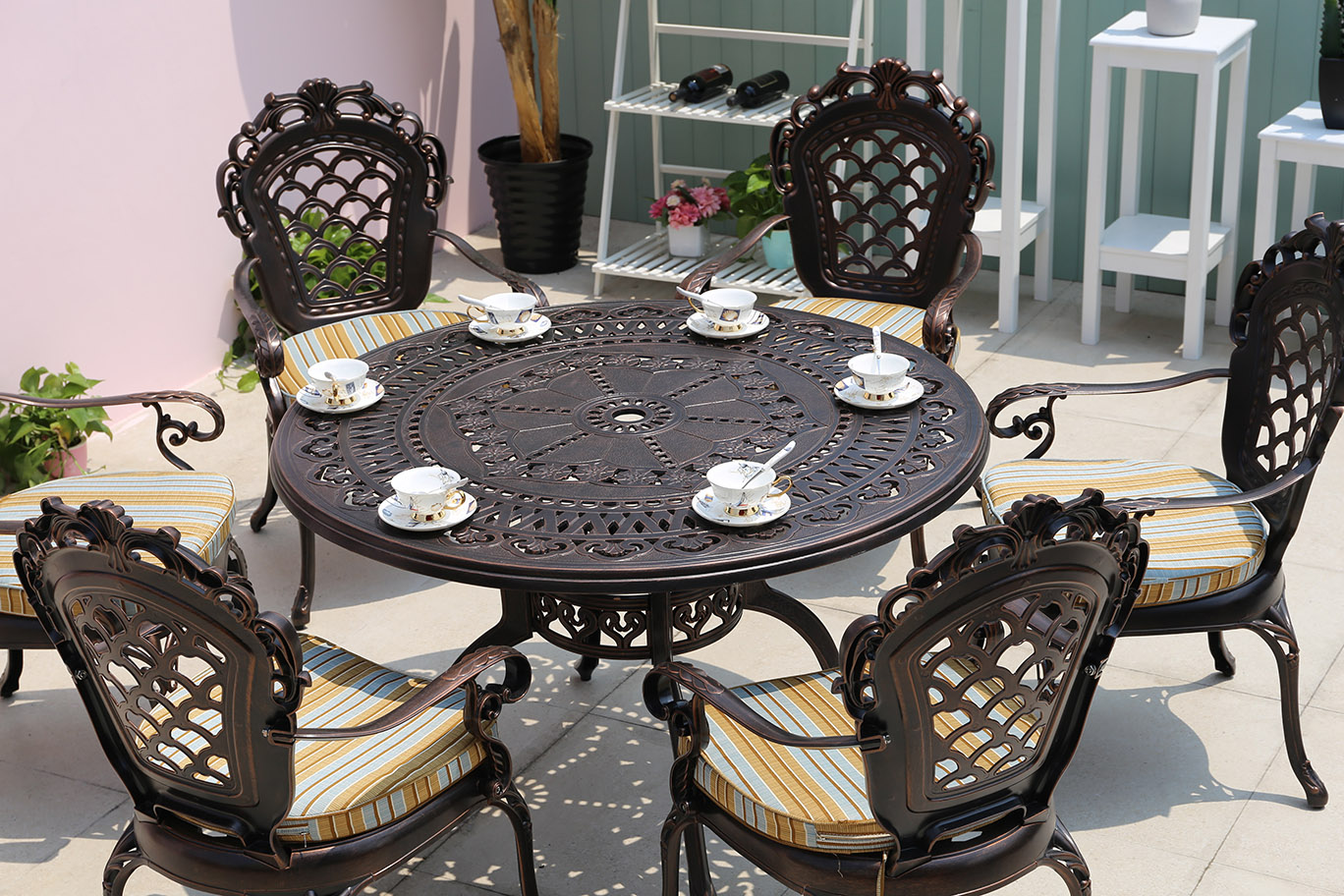 Кованый стол из металла для сада, мебель для пансионатов и кафе, круглый обеденный стол на веранду, мебель в беседку, уличный стол на балкон